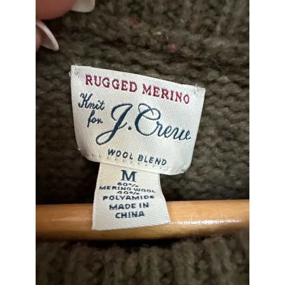 J Crew Sweater Donegal Green Rugged Merino Wool Cable Knit Fisherman Medium - Picture 3 of 5